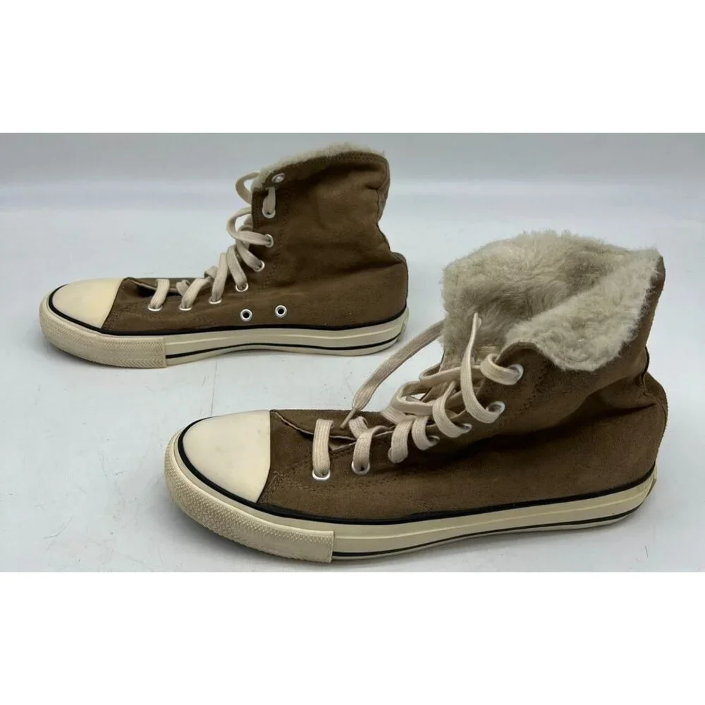 Airwalk Women's Suede & Faux Fur Lined High Top Sneakers Round Toe Size 10 Brown